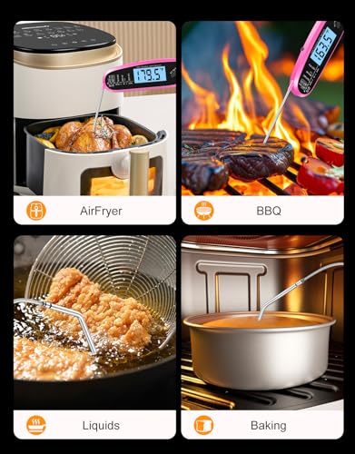 Instant Read Meat Thermometer Digital with Dual Probe | Large Backlit, Food Thermometer for Cooking, Grilling, Smoker, BBQ, Candy, Oil Fry, Pink Kitchen Accessories, Gift for Women - color: Pink