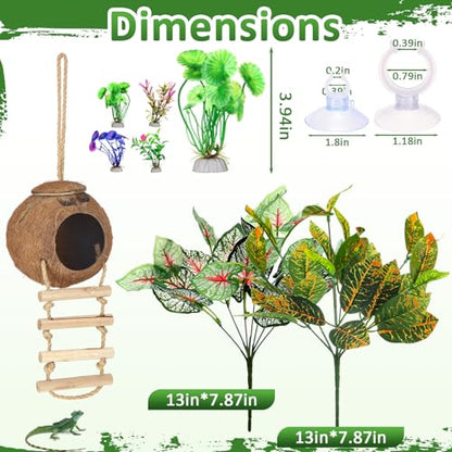 Foilswirl 18 Pcs Bearded Dragon Tank Accessories Reptile Bridge Hammock Plants Bridge Jungle Climber Vines Terrarium Branch Plants Habitat Decoration for Hiding Climbing Snake Gecko Lizard Chameleon