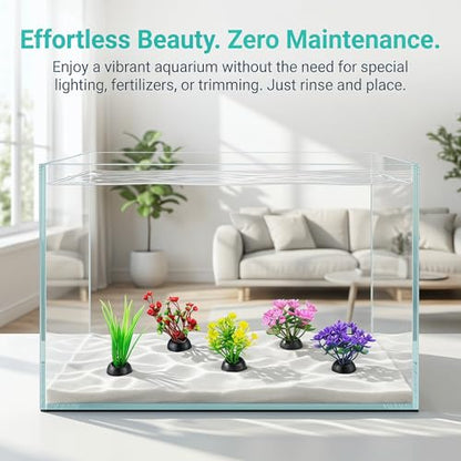 Veemoon 40 Pcs Artificial Aquarium Plants Fish Tank Decor, 1.97 Inches Mixed Style Plastic Aquatic Weeds, Small Fake Terrarium Vegetation Betta Turtle Accessories