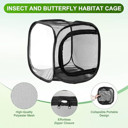 M METERXITY Butterfly Habitat Cage Terrarium, Outdoor Collapsible Mesh Pop-up with Zipper Protection for Breeding Butterfly/Ladybug, Mesh Plant Enclosure [Black with Black, 12 x 12 x 12 Inch] - color: Black With Black