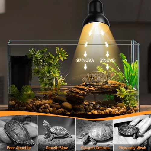 Reptile Heat Lamps, UVA/UVB Turtle Heat Lamp,Turtle Aquarium Light Bulbs, Heating Lamps with Cycle Timer, 360° Rotatable Heat Lamp for Lizard Turtle Snake Aquarium Aquatic Plants,2 Heat Bulbs 110V - color: Timed-99%uva+3%uvb Reptile Lamp+2bulb