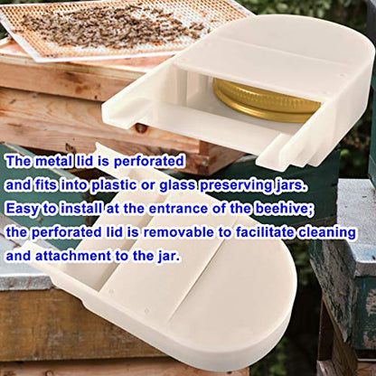 12 Pack Bee Feeders, 5.1 x 3.15 Inch Plastic Entrance Feeders for Beehives, Beekeeping Supplies Jar Feeders with Perforated Lids for Mason Plastic Glass Jars, Sugar Syrup Water Dispenser