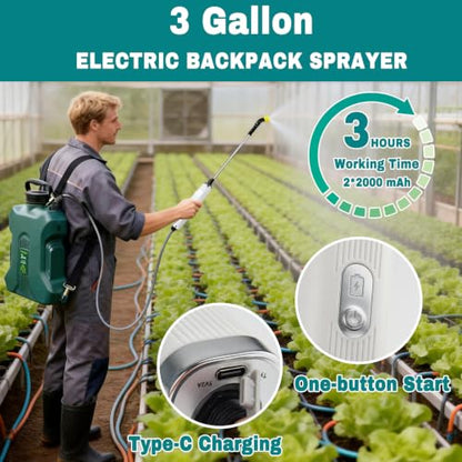 Backpack Sprayer, 3 Gallon, Battery Powered | 7.4V, 5 Mist Nozzles