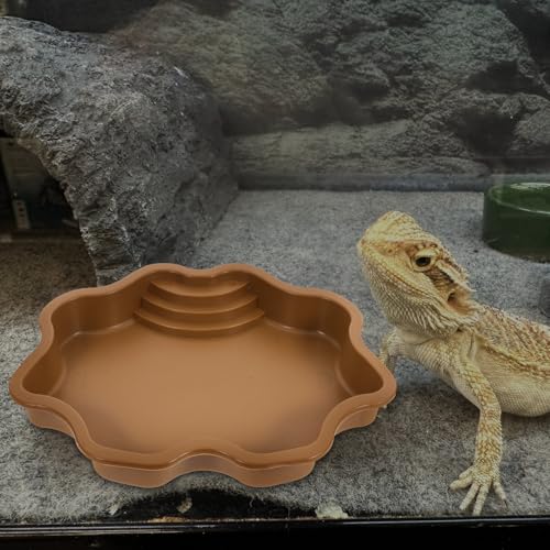 LIOOBO Large Reptile Water Bowl with Ramp Reptile Bathing Pool Turtle Food and Soaking Dish Sturdy Terrarium Feeding Bowl for Turtles and Amphibians