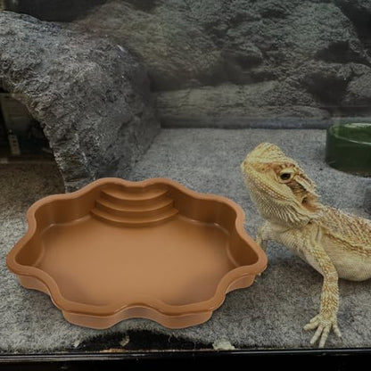 LIOOBO Large Reptile Water Bowl with Ramp Reptile Bathing Pool Turtle Food and Soaking Dish Sturdy Terrarium Feeding Bowl for Turtles and Amphibians