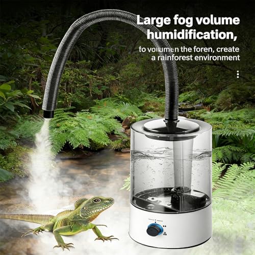 Reptile Humidifier Fogger, 4L Large Capacity 3 Grades Adjustable Quiet Mister with Extended Hose Automatic Terrarium Misting System for Chameleon Snakes Plants