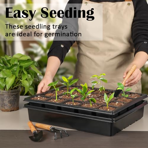 RooTrimmer 2.5 inch Square Pots 3.5 inch Deep 20 Cell Seedling Trays with Water Collection Nursery Trays (15"x11"x3") for Seeds Starting and Transplanting(5 Sets) - size: 20 Cell Plug Trays + Flat Trays-5P