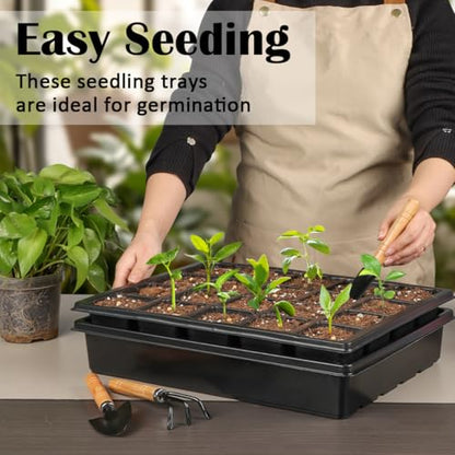 RooTrimmer 2.5 inch Square Pots 3.5 inch Deep 20 Cell Seedling Trays with Water Collection Nursery Trays (15"x11"x3") for Seeds Starting and Transplanting(5 Sets) - size: 20 Cell Plug Trays + Flat Trays-5P