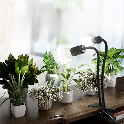 Grow Light,24W (160Watts Equiv) 5000K White Full Spectrum LED Growing Lamp Clip on Desk for Indoor Plants,Bulbs Replaceable & Non-dimmable (Black, 160W) - size: 160W