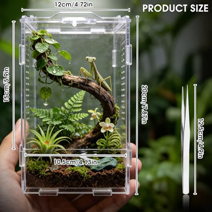 Jumping Spider Enclosure, Insect Terrarium, Bug Cage, Acrylic Terrarium for Tarantula, Snail, Praying Mantis, Frog, and Small Reptiles (4.7" x 4.3" x 7.8") - size: 4.7" x 4.3" x 7.8"