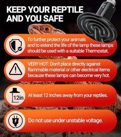 REPTI ZOO 150W Reptile Heat Lamp 2Pack Ceramic Heat Emitter Night Heat Lamp Bulbs Reptile Terrarium Heat lamp Tank Heat Bulb for Turtle Bearded Dragon Gecko Lizard Snake Chicken E26 - style: 150W/2PCS