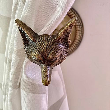 Animal Hook, Curtain Hold Back, Tie Back, Jewellery Hook, Antique Brass, Iron (Fox Head) - style: Fox Head