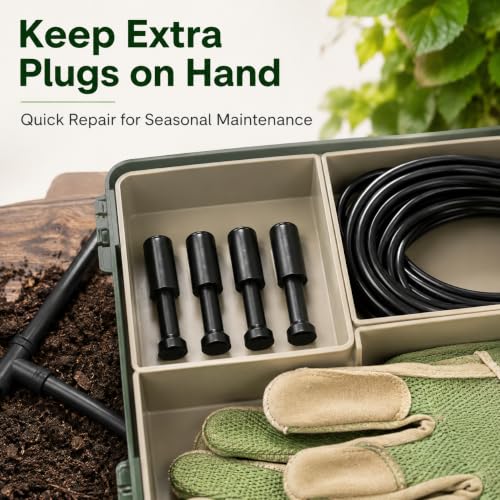 4-Pack 1/4 Inch Drip Irrigation T Plugs for Watering Kits | Push-In Plugs Seal Tubing Ends, Replace Lost Parts and Adjust Garden Watering Layouts for HEKIWAY Kits - size: 1/4 T Plug (Fitting)