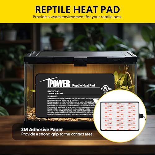 iPower 4x7 Inch Reptile Heating Pad, Under Tank Heater Warmer Heat Mat with Temperature Adjustable Controller Knob for Turtles, Lizards, Snakes - color: Black/Heat Pad with Adjust Knob, size: 4" x 7"