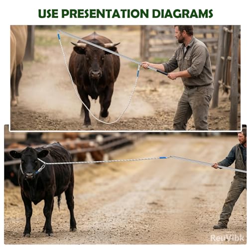 304 Stainless Steel Cattle Horse Catching Pole, Calf Catcher Length Can Be Adjusted Freely 44"48"59"63"75", for Cattle, Horse, Donkey Large Animal Control Pole