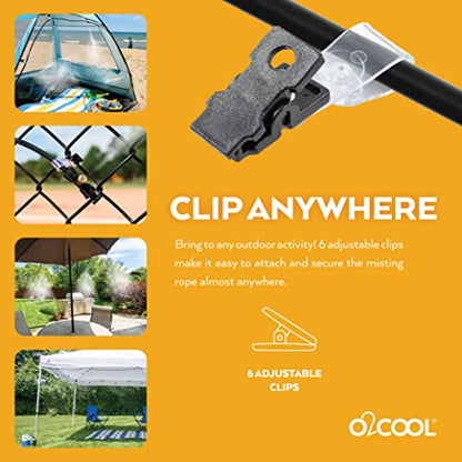 O2COOL Rechargeable 25ft Outdoor Misting Rope with 6 Nozzles for Patio | NO Water Hose or Power Source Needed, For Outside Patio or Reptiles