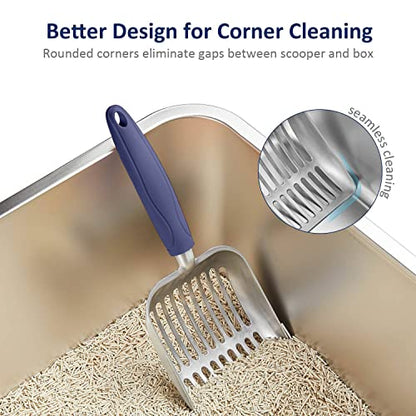 Cat Litter Scoop, Aluminum Alloy Sifter, Kitty Metal Scooper, Deep Shovel, Long Handle, Poop Sifting, Kitten Pooper Lifter, Durable, Heavy Duty, for Litter Box - color: FLAT Aluminum \ #01 Blue Handle, size: Small