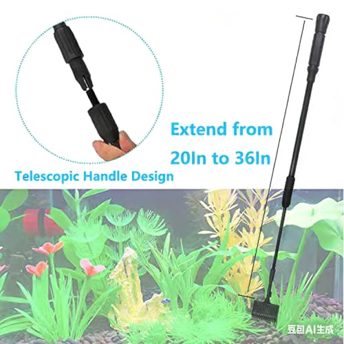 Carefree Fish 6IN1+1 (2026 New Upgrade Edition) Aquarium Cleaning Tools Long Handle Adjustable Length 20~36Inches Fish Tank Cleaner Kit Algae Scraper Scrubber Brushes Set - size: 20~36In