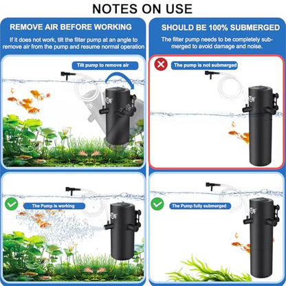 Aquarium Filter for 30-70 Gallon Tank, Fish Tank Filter with Wave-Maker Oxygenation Circulation, Adjustable Air Flow Filter for Freshwater & Saltwater, 4 in 1 Submersible Filter (12W)