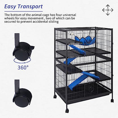 Polar Aurora Metal Small Animal Cage 5 Tiers Homes for Pets Removable Ferret Cage with Lockable Wheels, 50" H Deluxe Chinchilla Cage with Hammock and Removable Tray - size: Large