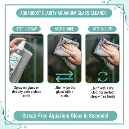 Aquarium Glass Cleaner & Water Spot Remover, 8 oz Kit | Streak-free, ammonia-free spray removes mineral deposits from aquarium glass, acrylic and plastic; includes microfiber cloth