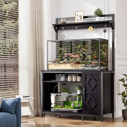 Saudism 75-120 Gallon Reptile Tank Stand with Display Shelf | Heavy metal frame - color: Black, size: For 120 Gallon Tank