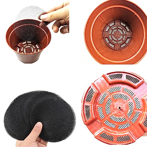 HAHIYO 50PCs 4Inch/10Cm Black Round Glassfibre Flower Pot Hole Mesh Pad Bottom Grid Mat Bonsai Drainage mesh Hole Screens Gasket Prevent Soil Loss Breathable Gasket Drainage Netting for Bonsai - size: Round-4In-50P