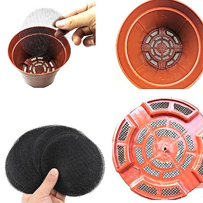 HAHIYO 50PCs 4Inch/10Cm Black Round Glassfibre Flower Pot Hole Mesh Pad Bottom Grid Mat Bonsai Drainage mesh Hole Screens Gasket Prevent Soil Loss Breathable Gasket Drainage Netting for Bonsai - size: Round-4In-50P