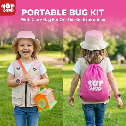 TOY Life Kids Explorer Kit with Bug Catcher for Kids, Bug Catching Kit with Bug Toys, Kid Safari Vest & Hat, Compass, Binoculars, Magnifying Glass, Educational Outdoor Toys Girls Kid Adventure Kit - color: 18 Pcs-pink