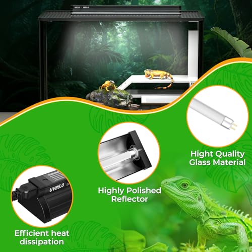 22’’ 24W T5 UVB Reptile Light Combo Kit Switchable UVB 5.0, 10.0 | for Tropical & Desert Reptiles, Reptile Lamp Terrarium Hood UVB Light for Bearded Dragon, Lizards, Snake, Chameleon, Turtle