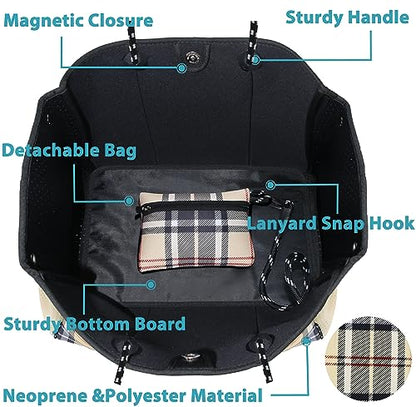 Hibala Neoprene Multipurpose Beach Bag,Gym/Travel/Pool Bag,Tote For Women&Men - color: Br Plaid