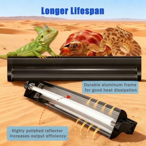 KINGYEENUO T8 UVB Reptile Light Fixture HO UVB Bulb Lighting Combo Kit, 10.0 UVB Light for Reptiles Terrarium Hood, 15W Reptile Light Bar UVA UVB Desert Lamp for Bearded Dragon Turtle Tank, 18Inch
