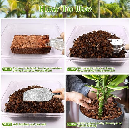 Riare 10 Pack Organic Coco Coir Chips for Plants, 11 lb Coconut Husk Bricks | Low EC & pH-Balanced Coco Husk Substrate with Drainage & Aeration, High-Expansion Mulch for Landscaping, Orchids & Soil Mix - size: 10 Pack