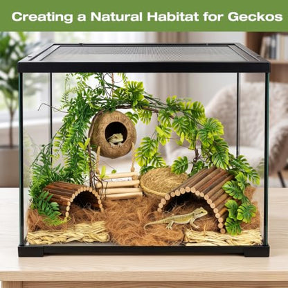 10PCS Crested Gecko Tank Accessories, Leopard Gecko Tank Accessories | Reptile Tank Accessories Kit, Coconut Hide for Crested Gecko/Leopard Gecko/Lizard/Snake/Hermit Crab/Chameleon Terrarium Decor