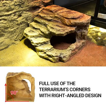 Resin Reptile Hideout Cave Reptile Habitat Tank Decor Terrarium Accessories for Bearded Dragon Leopard Gecko Lizards Turtle - size: Large