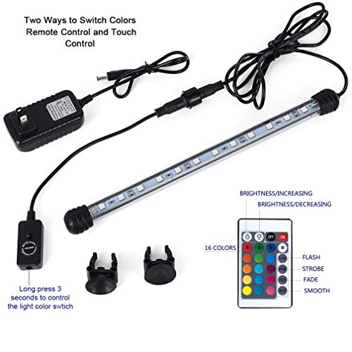 MQ 20 in Submersible LED Aquarium Light, 3.5W Color Changing Fish Tank Light with Remote Control, IP68 Crystal Glass 24 LEDs Lights Bar, for Fish Tank 25-30 inch - size: 24LED-Length 20"