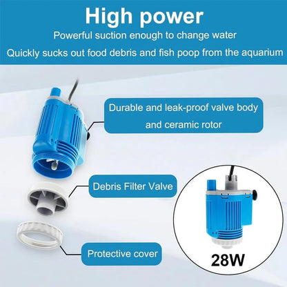 SakerPlus Electric Aquarium Gravel Cleaner with Filter, Upgraded 6-in-1 Automatic Water Changer & Sand Washer, 2000L/H Adjustable Flow for Freshwater & Saltwater Fish Tank Cleaning