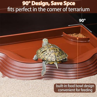 Tortoise Water Bowl with Ramp, 3PCS Leaf Reptile Food Water Bowl Turtle Pool Reptile Water Dish Tortoise Bathing Pool Turtle Soaking Dish Aquarium Habitat Accessories Large - size: Large