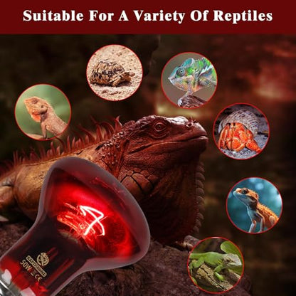 Reptile Heat Lamp,50W Red Basking Spot Lamp Bulb for Chickens Amphibians, Infrared Heat Emitter Light for Coop - size: Infrared 50W 1 Pack