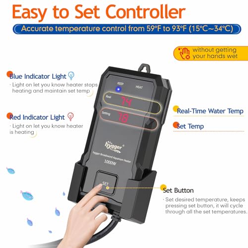 hygger 800W Aquarium Heater with Controller, Adjustable & Submersible Fish Tank Heater with Digital Display Safety Triple Protection Beeping Alarm for Saltwater and Freshwater 80-220 Gallon - size: 800W for 80-220 Gallon
