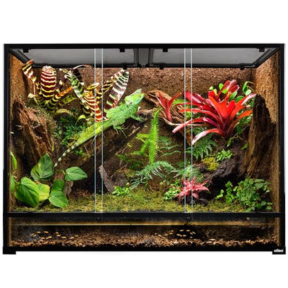 135 Gallon Reptile Terrarium, 48" x 18" x 36" Full Tempered Glass Vertical Reptile Tank,Front Sliding Door with Top Screen Ventilation Reptile Amphibian Tall & Extra-Long Habitat Enclosure Cage