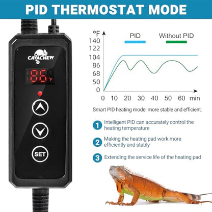 Reptile Heat Pad with Dimming Thermostat, 8" X 12" 16W Heating Pad Combo Set for 30-40 Gallon Reptile Tank, Under Tank Heater for Reptiles, Turtle, Snake, Lizard, Hermit Crab, Frogs, Seed - size: 16W