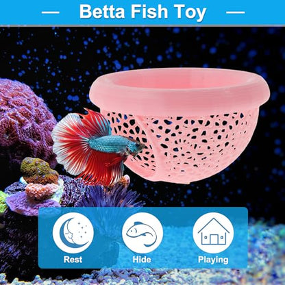 Floating Betta Cave & Hammock, Multi-Functional Hideout for Aquarium Pink - color: Pink