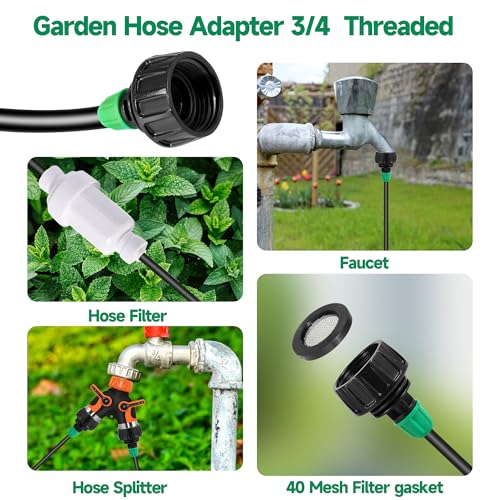 40FT Misters for Outside Patio, Misting Cooling System Anti Leak | Misting Line with 12 Brass Mist Nozzles and Adapter(3/4"), DIY Water Misters for Garden Greenhouse Fan BBQ Party Pool - size: 40FT Misting Cooling System