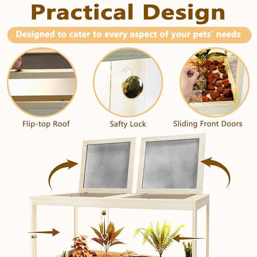 Retile Tank,Bearded Dragon Tank,Lizard Tank with Metal Mesh Roof Door, Acrylic Panel Snake Tank with Lock Design,Oak,60Gallons - color: Oak, size: 60 Gallons