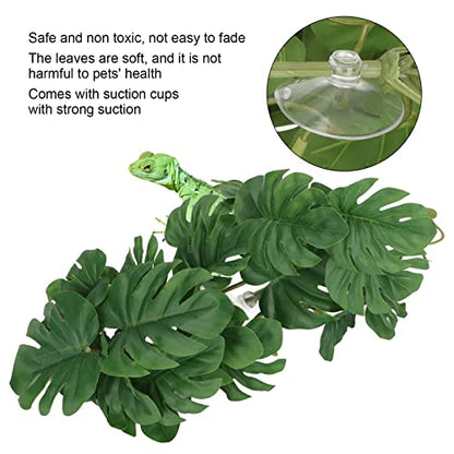 GLOGLOW Reptile Silk Plant Leaves, Jungle Vines Plastic Terrarium Plant Leaves Simulation Aquarium Decoration Tree Branch with Suction Cup for Terrarium Fish | Plastic Simulation Turtle Back Leaf, Jungle Vines Reptile Tank Decor, Rainforest Habitat Access