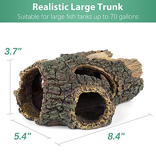 Uniclife Aquarium Large Betta Log Resin Hollow Tree Trunk Decor Artificial Wood Fish House Cave Bark Ornament with Hideout Holes for Shrimp Small Cichlid Lizard and Turtle in 10-70 Gallon Fish Tank - size: Large