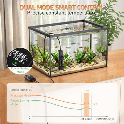 PAIZOO 100W Aquarium Heater, Low Water Line Turtle Heater LED Controller | Low Water Level Design, Real-time Temp Display, Dual Temp Control System, Energy-saving Mode, Precise Temp Control - size: 100W(10-20Gal)