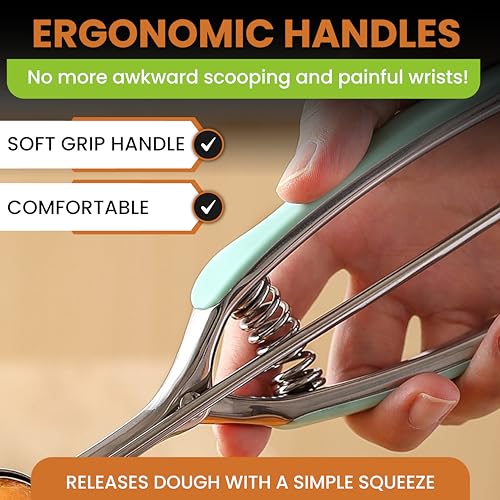 Spring Chef Medium Stainless Steel Cookie Scoop, #40, 1.7 Tablespoon, Mint | Multifunctional Cookie Dough Scoop for Baking, Melon Scooper, Ice Cream Scoop w/ Soft Grip & Trigger Release, Dishwasher Safe - color: Mint, size: #40 - Medium - 1.7 Tbsp