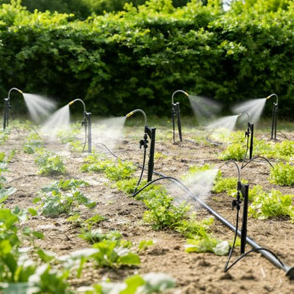 15 Sets 360° Adjustable Irrigation Misting Heads with Stake | Micro Spray Emitters with 1/4" Irrigation Tubing on Riser Stake,Atomizing Sprinkler Stake Assembly for Garden Watering System - size: 15 Sets Misting Heads with Stake